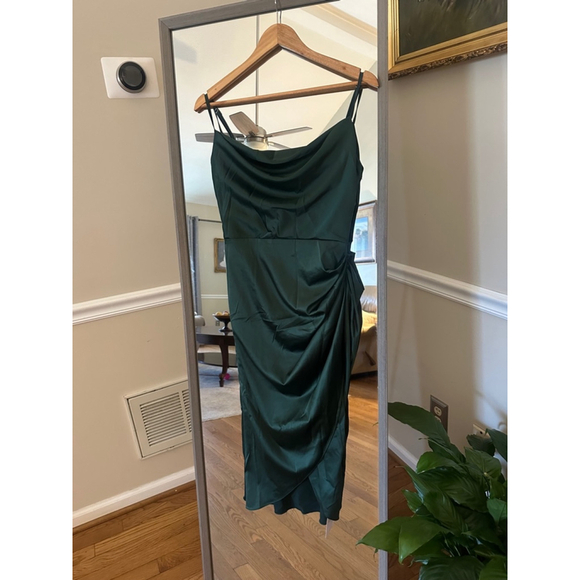 Women's HTZMO Dress, Small, Dark Green Sateen Cocktail Party - Picture 2 of 5